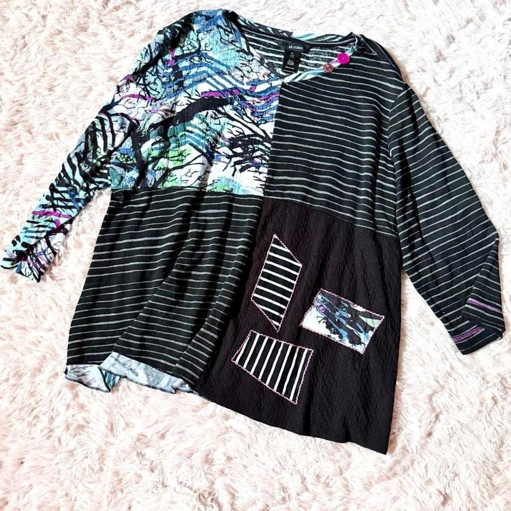 Patchwork Grunge Eclectic Statement Top Womens L Groovy Artistic Punk Eccentric
